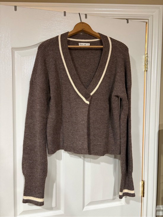 New in Sweaters - NWOT- New In- Chocolate Brown V-Neck Sweater with Cream Trim